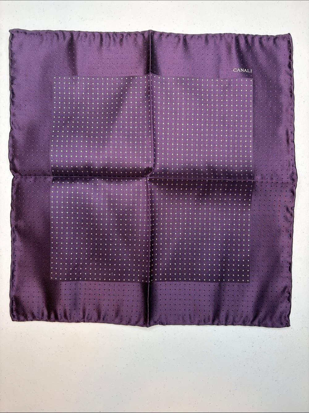 CANALI Italy Luxury Silk Pocket Square Purple Dotted 12.5" - Excellent Condition